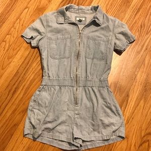 Forever 21 Blue Denim Zip-Up Romper